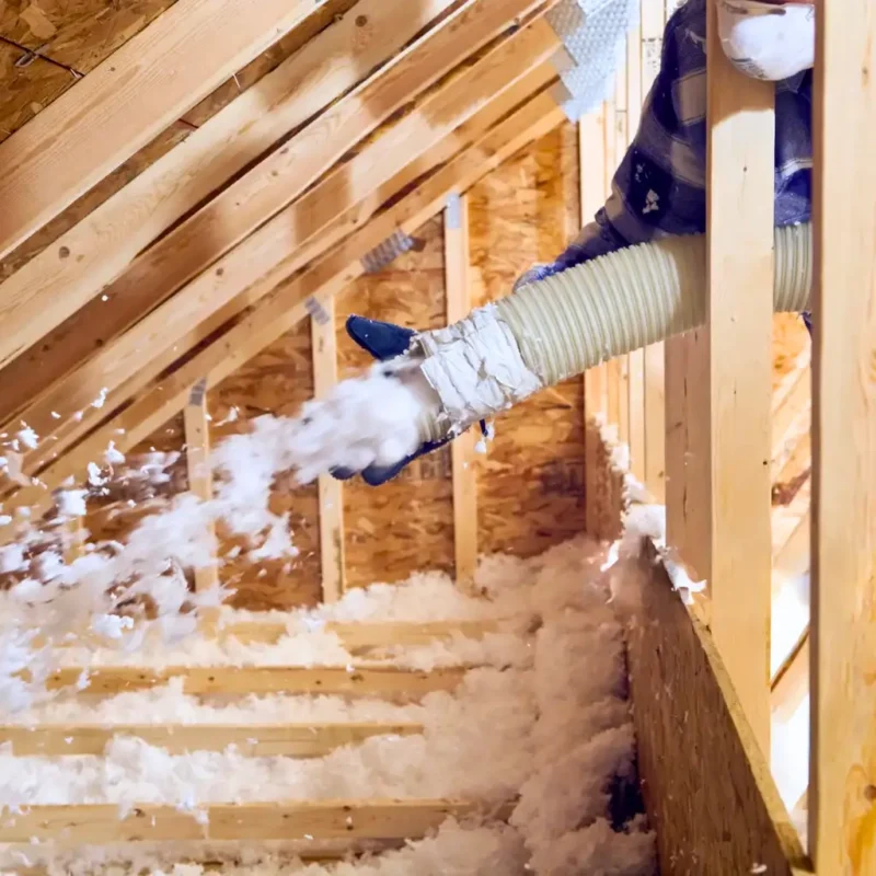 Blown-in Insulation in the Attic of an Older Kitchener Home