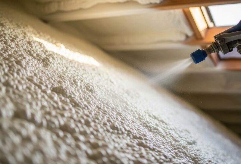 Blown-in insulation being applied by professional contractor